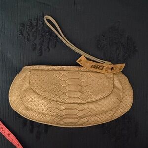 BRAHMIN embossed yellow/teal/blue-green Gold Clutch Bag